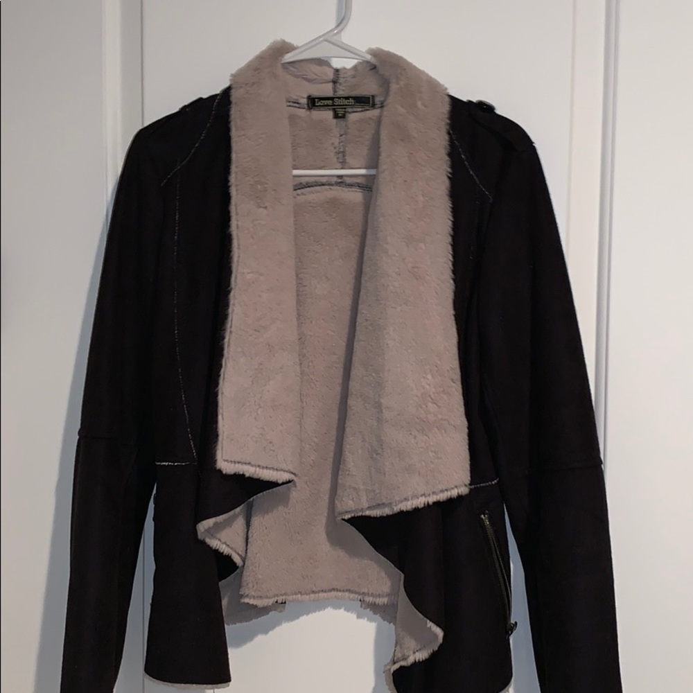 Suede jacket with furry inside. NEVER WORN